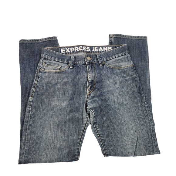 Express Men's Slim Fit Jeans 32x31 Straight Leg Denim Blue - Picture 3 of 6